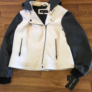 Leather Jacket knit sleeve hooded